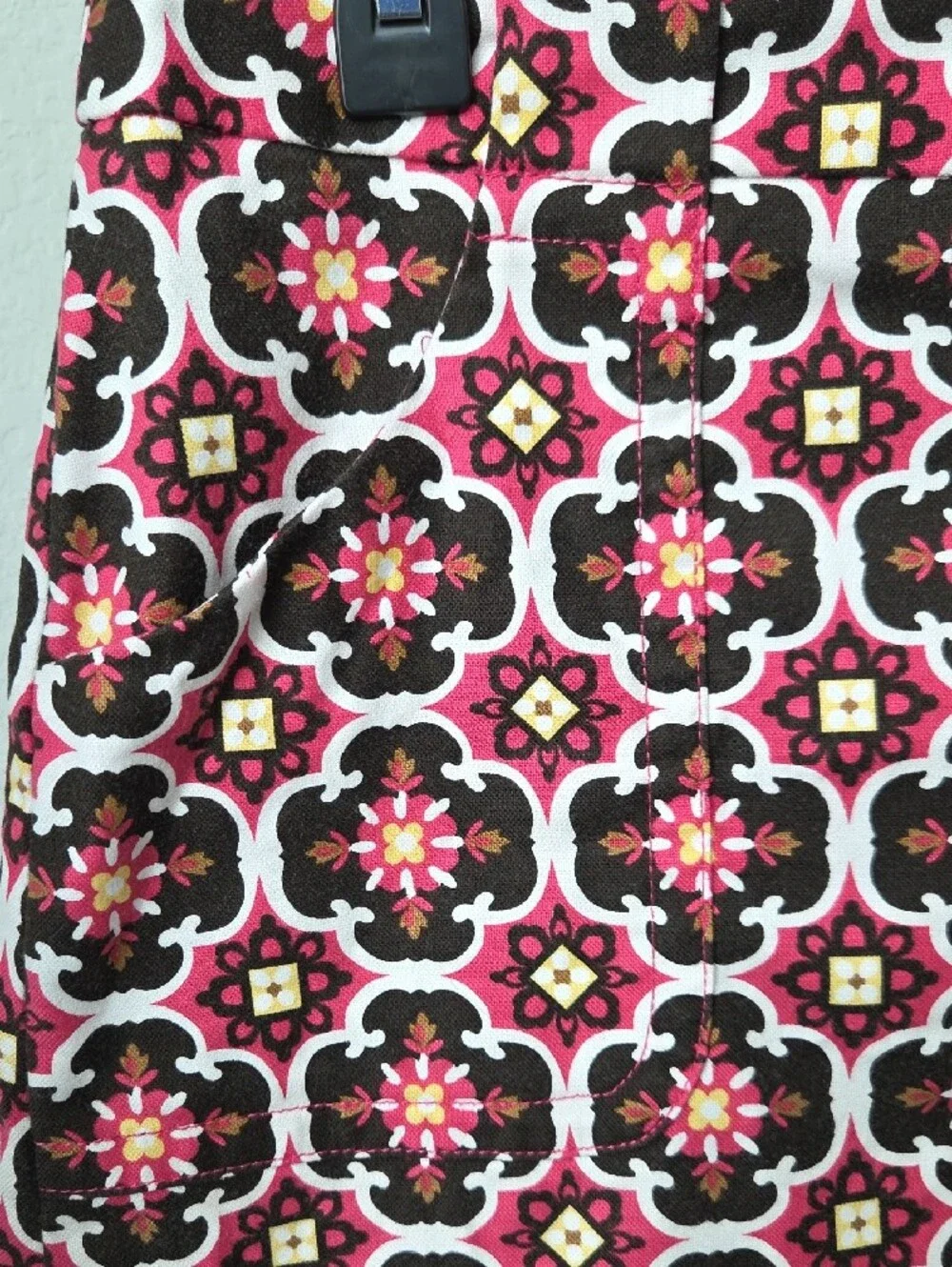 Harold's Pink Brown Geometric Floral Tile Mod Mini Skirt Sz 8 Retro mad men